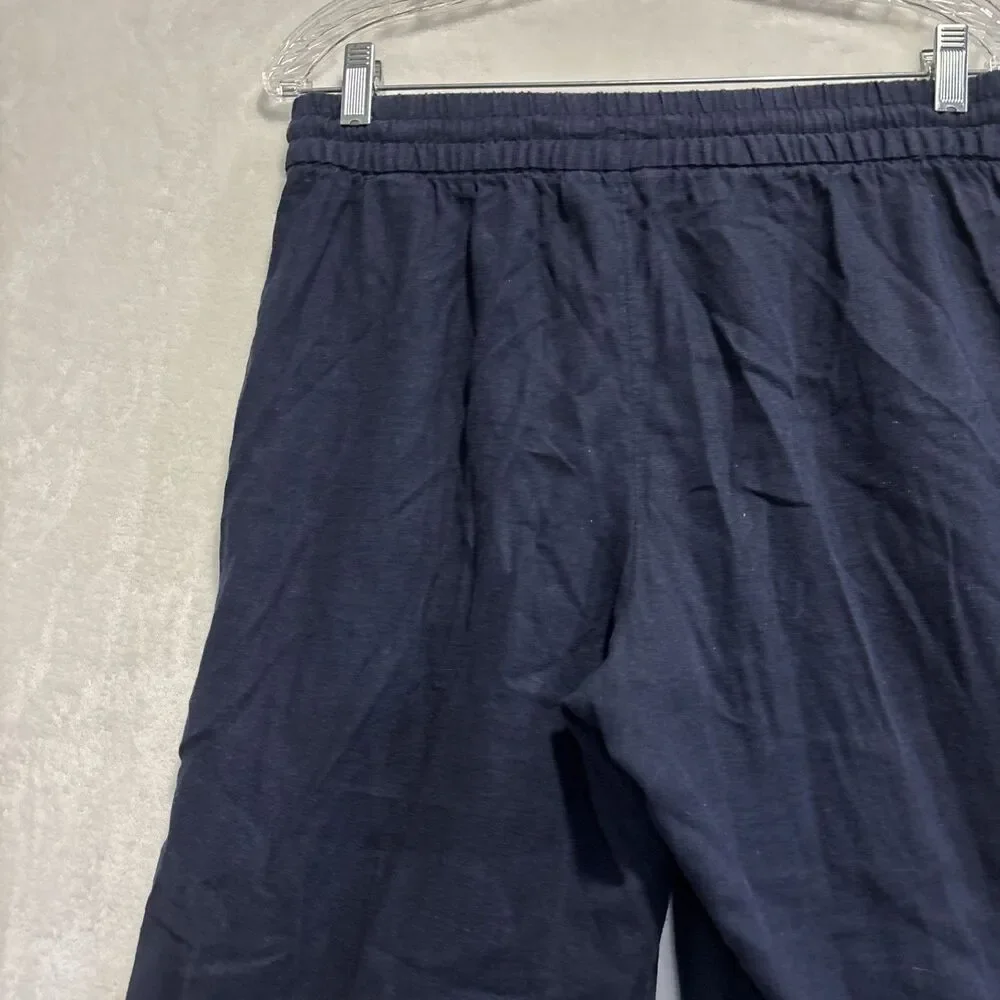 Banana Republic Linen Blend Wide Leg Crop Pull On Drawstring Pants Navy Small